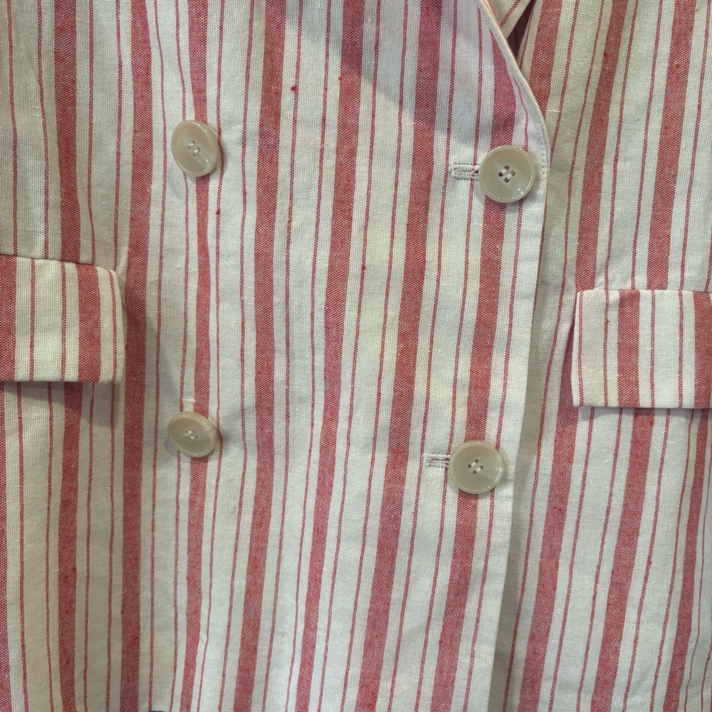DO+BE $68 L Red & White Striped Double Breasted Linen Blend Blazer EUC - Picture 4 of 8